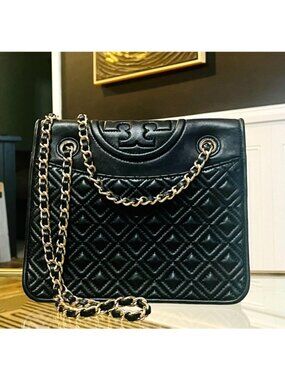 Black Quilted Leather Tory Burch Fleming Convertible Bag